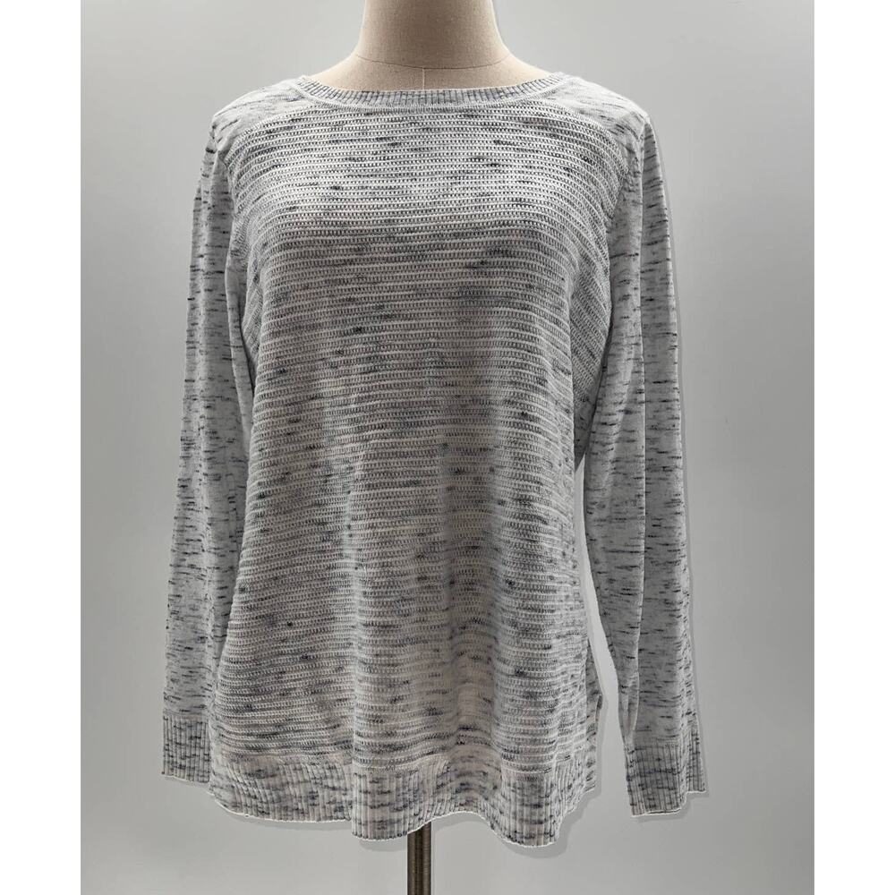 Talbots Petite Heathered Light Gray Ribbed Light Weight Crew Neck Sweater-LP: i